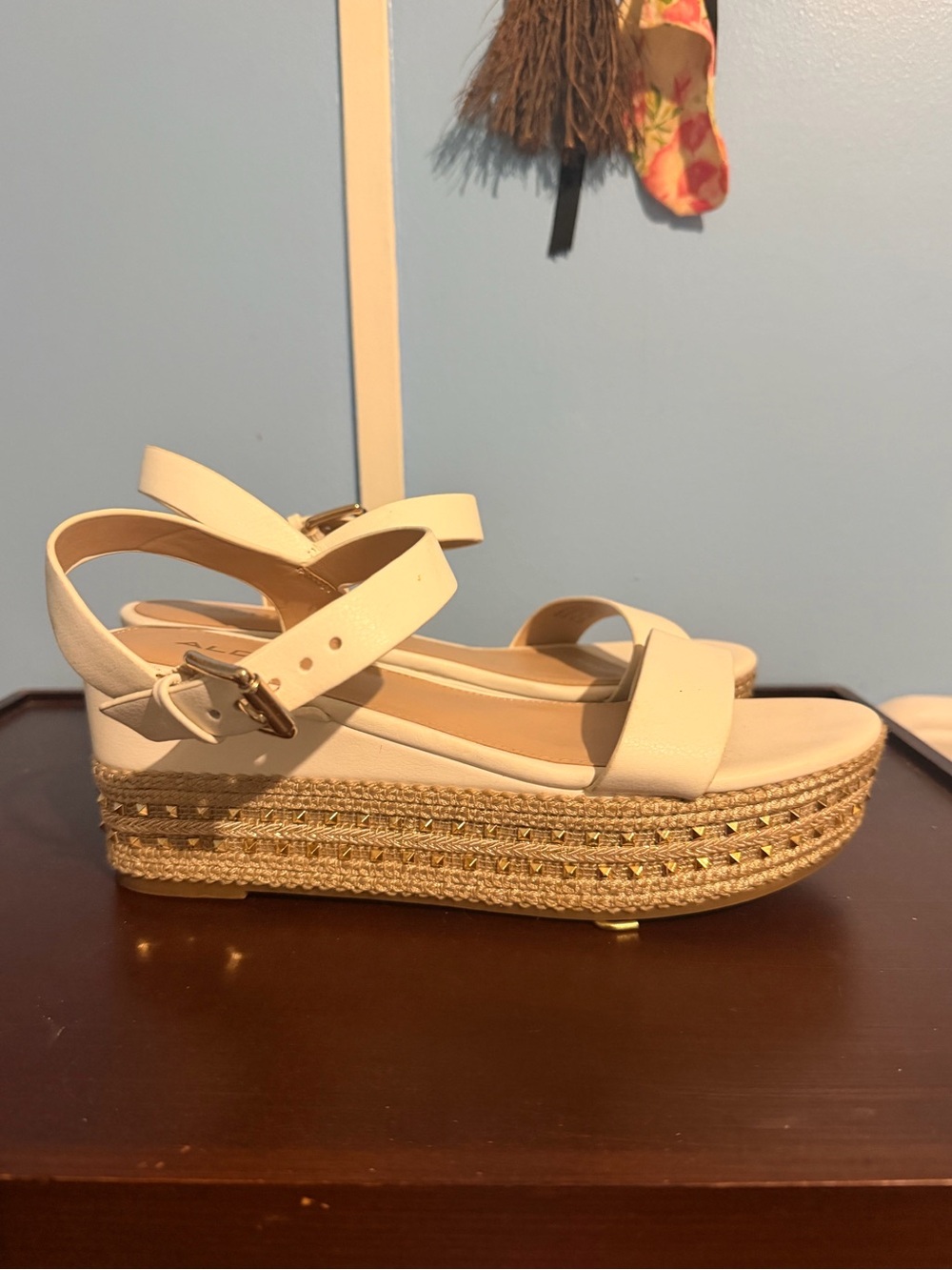 Aldo White Platform Espadrille Sandals with Gold Accent